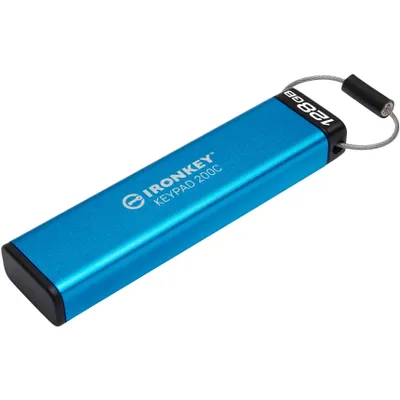 Zdjęcie produktu dla Kingston Technology IronKey 128GB USB-C Keypad 200C, FIPS 140-3 Lvl 3 AES-256, 128 GB, USB Type-C, 3.2 Gen 1 (3.1 Gen 1), 280 MB/s, Rękaw, Niebieski