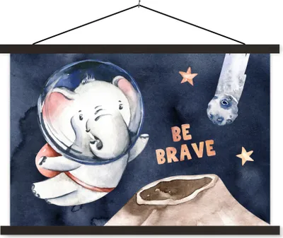 Produktbild von MuchoWow® Textilposter Sei tapfer' - Elefant - Sprichwörter - Zitate - Junge - Mädchen - Kinder 90x60 cm mit schwarzem Rahmen - Aufhängungssatz