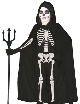Produktbild von Schwarzer Halloween Umhang mit Kapuze 100cm