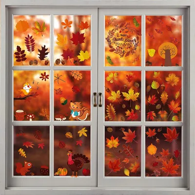 Produktbild von Fensterbilder für den Herbst, Blätter Fensteraufkleber 6 Blatt | mit 123 Erntedankfest Fensteraufklebern, Dekorationen für Thanksgiving