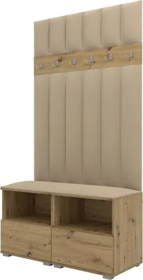 Produktbild von Garderoben-Set Nela III LUX, gepolsterte Garderobe 100 cm mit Sitzbank, Wandpaneelen und Stauraum (Farbe: Artisan Eiche + Trinity 04)