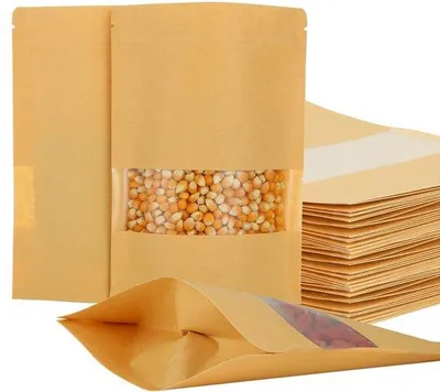 Obrázok produktu pre Odolné papierové tašky, 150 kusov - Papierové tašky, 20 x 14 x 4 cm - Tašky s okienkom - Tašky na potraviny - Vrecká - Opakovane použiteľný materiál - Papierové tašky