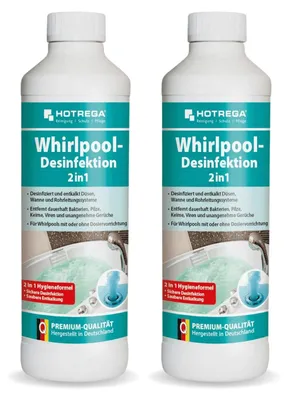 Produktbild von HOTREGA Whirlpool Desinfektion 2in1 Jacuzzi desinfizieren und entkalken Hot Tub Desinfektionsmittel 2x 500ml