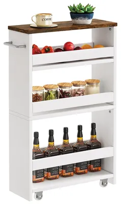 Obrázok produktu pre Úložný vozík 15 cm, 4 úrovne, na kolieskach, biely, WST005W do kúpeľne