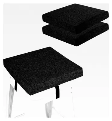 Produktbild von Quadratische Barhockerkissen, rutschfeste Stuhlpolster mit Bändern, 5,1 cm dick, 2 Stück, maschinenwaschbarer Bezug, 30,5 x 30,5 cm, Schwarz
