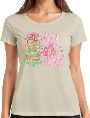 Produktbild von Joy to the World Weihnachtsbaum Weihnachten Geschenk Pink Glitzer Damen T-Shirt, Natur, L