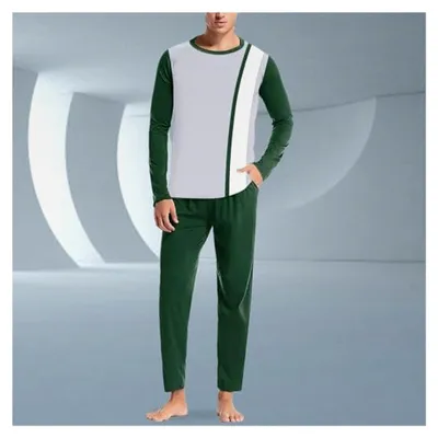 Produktbild von Jogginganzug Herren Farbblockierung Schlafanzug Rundhals Pullover Und Freizeithose Weiches Leichtes Loungewear Kompfort Atmungsaktiv Pyjama Sets Leichtes Freizeitanzug