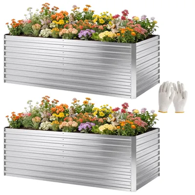 Productafbeelding van Outsunny verhoogde tuinbedden van verzinkt staal, set van 2, afmetingen 180 x 90 x 60 cm, geschikt voor groenten en fruit