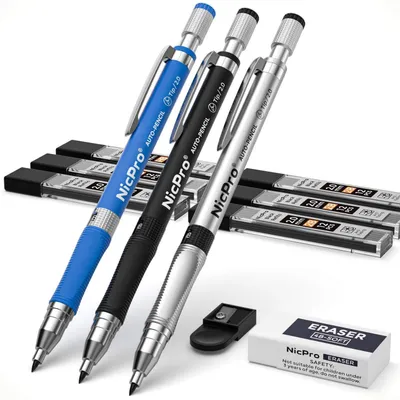 Immagine prodotto di Set di matite da disegno a grafite, 2 mm, con mine HB e 2B, gomma da cancellare, temperino, 11 pezzi, colore nero