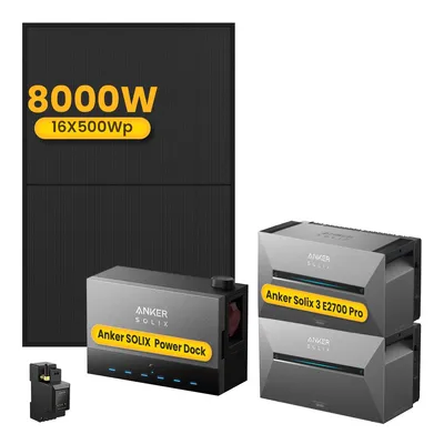 Produktbild von Powerness® Balkonkraftwerk mit Speicher,Anker Multisystem SOLIX Solarbank Power Dock mit 2x Solarbank 3 E2700 Pro Speicher und 16x 500W Solarmodule