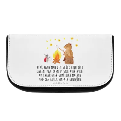 Produktbild von Mr. & Mrs. Panda Make-Up Tasche Bär & Marienkäfer Lagerfeuer - Weiß - Geschenk, Organizer, Kulturtasche, kosmetiktasche klein, Täschchen, Teddy