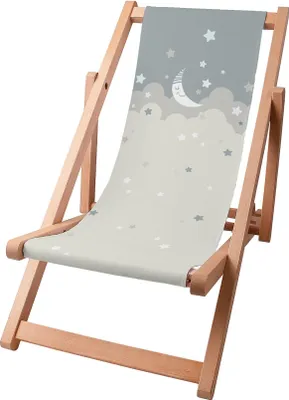 Obrázok produktu pre Dreamroots Detské lehátko skladacie drevo, bukové drevo do 130 kg, lehátko skladacie s 3-stupňovým nastavením sklonu operadla, Sweet Dreams Moon