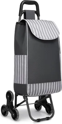 Image de Chariot de courses pliable 2 en 1 avec 3 roues silencieuses, gris