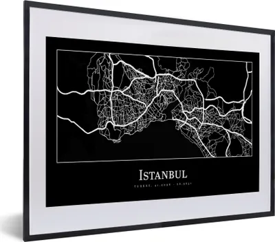 Produktbild von MuchoWow® Gerahmtes Poster Stadtplan - Istanbul - Karte 40x30 cm - Poster mit Schwarzem Bilderrahmen Wandposter Rahmen Foto Bilder - Bilderrahmen - Poster im Rahmen