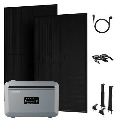 Produktbild von Powerness Balkonkraftwerk mit Speicher Growatt NEXA 2000 Speicher und 2x 500W Bifazial Glas-Glas Solarmodule & 2x Fassaden und Flachdach Halterung