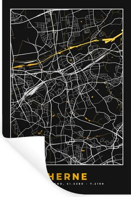 Produktbild von MuchoWow® Wandtattoo Wandsticker Wandaufkleber Herne - Stadtplan - Deutschland - Karte - Gold 40x60 cm Selbstklebend und Repositionierbar - Wierderverwendbar - Selbstklebend