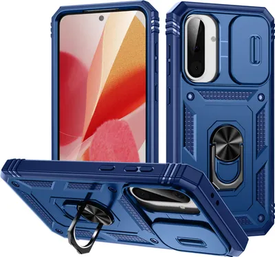 Produktbild von Hülle für Samsung Galaxy A56, Schiebe Kamera Schutz Stoßfest Schutzhülle mit Ringhalterung Ständer Blau
