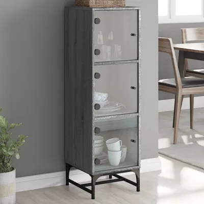 Productafbeelding van Maison Exclusive - Hoge kast met glazen deuren, kleur Sonoma grijs, afmetingen 35x37x120 cm