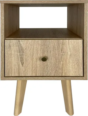 Produktbild von Nachttisch, Sonoma Eiche mit natürlichen Holzbeinen, mit Schublade 63x40x40, Lofoten, moderner skandinavischer Stil REVE