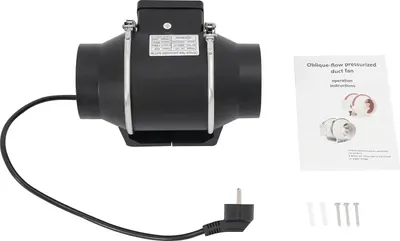 Image de Ventilateur d'extraction pour cuisine et salle de bain - Ventilateur tubulaire en ligne - 220 m³/h - 35 W - 150 Pa - 2600 tr/min - IPX2 - 220 V 50 Hz - noir