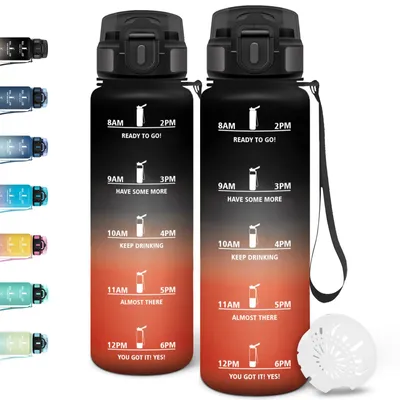 Produktbild von Trinkflasche 1l mit Zeitstempel, auslaufsicher, Motswedi, schwarz-rot,