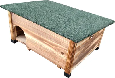 Immagine prodotto di Relaxdays Casetta per ricci con base, ingresso a labirinto e tetto resistente alle intemperie, legno, A x L x P: 25 x 57 x 44 cm, casetta per ricci, effetto fiammato