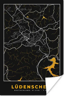 Produktbild von MuchoWow® Poster Karte - Lüdenscheid - Gold - Stadtplan - Deutschland 40x60 cm - Plakate für die Wand - Poster Babyzimmer