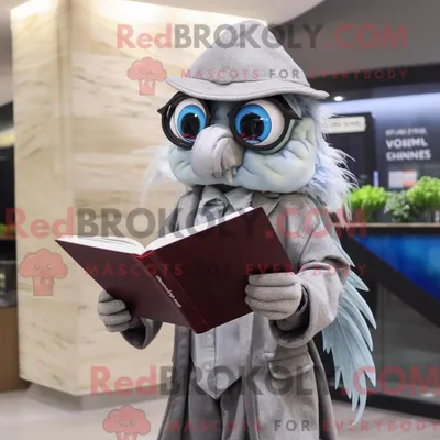 Produktbild von Silberner REDBROKOLY Betta-Fisch-Maskottchen-Kostümcharakter mit Jacke und Lesebrille