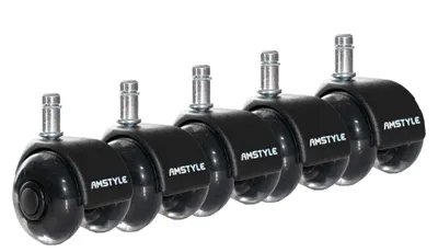 Obrázok produktu pre AMSTYLE – sada 5 ks ľahko sa otáčajúcich univerzálnych koliesok pre kancelárske stoličky s čapom 11 mm / priemerom 50 mm – tiché prémiové kolieska na tvrdé podlahy pre kancelárske stoličky
