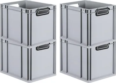 Produktbild von SuperSparSet 4x Eurobox NextGen Color | HxBxT 32x30x40cm | 30 Liter | Griffe schwarz offen | Glatter Boden | Grau | Eurobehälter, Transportbox, Transportbehälter, Stapelbehälter