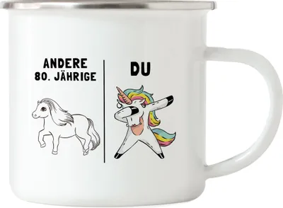 Produktbild von 80. Geburtstag Emaille Tasse mit Spruch Frauen Lustig Einhorn 80 Jahre Geschenk-Idee Andere 80 Jährige