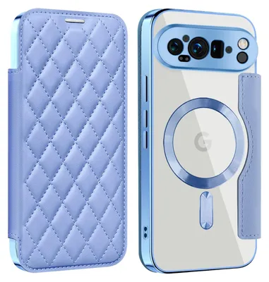Produktbild von Für Google Pixel 9 Pro XL 360 Grad Full Body Magsafe RFID Anti Datenklau Kunst Leder Hülle Tasche Hellblau