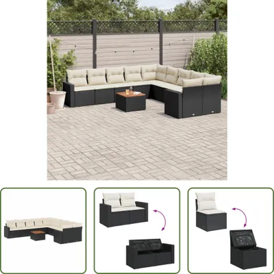 Produktbild von The Living Store 11-tlg. Garten-Sofagarnitur mit Kissen Schwarz Poly Rattan