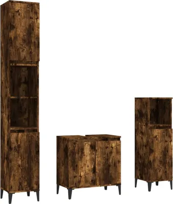 Produktbild von vidaXL 3-tlg. Badmöbel-Set Räuchereiche Holzwerkstoff