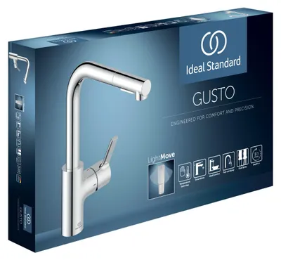 Productafbeelding van Keukenmengkraan GUSTO, L-boog, 2-greep, uitlooplengte 235mm, chroom