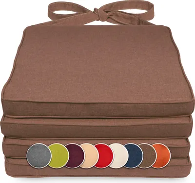 Produktbild von sunnypillow 4er Set Stuhlkissen 40 x 45 x 5cm | Polsterauflage Auflage für Stühle / Rattanstühle | Stuhlauflage mit Schleifenbändern | Indoor / Outdoor | Braun |