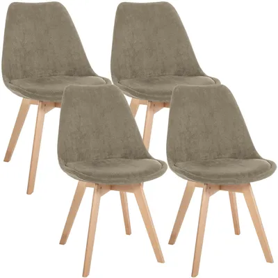 Produktbild von CLP 4er Set Esszimmerstühle Linares gepolstert mit Rückenlehne Buchenholzgestell | Farbe taupe Material Cord