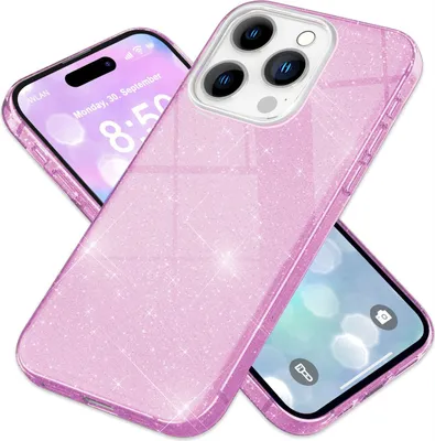 Produktbild von NALIA Glitzerhülle für iPhone 16 Pro Max – Funkelnder Glitzer-Look & Grip – SHINEPOP (Silikon Case) – Marke aus Berlin – Lila