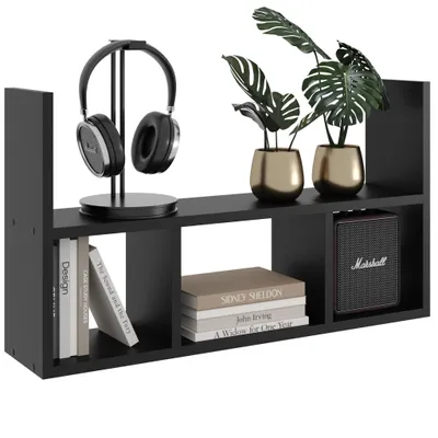Produktbild von Schwarzes Wandregal Hängeregal 2 Ebenen – modernes Regal zur Wandmontage für Wohnzimmer & Büro Bücherregal modernes Regal zur Wandmontage