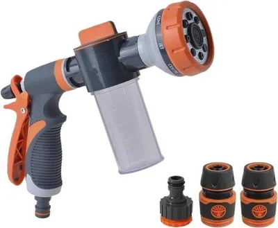 Produktbild von Gartenschlauch Sprühpistole mit 8 Funktionen - Hochdruckreiniger für Auto und Garten - Schwarz