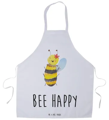 Produktbild von Mr. & Mrs. Panda Schürze Biene Happy - Weiß - Geschenk, Kochschürze, Grill, Latzschürze, Küchenschürze, Gastro