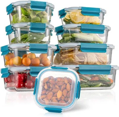 Produktbild von Verschlussdosen für Lebensmittel, 18 Stück (9 Dosen, 9 transparente Dichtungen), für Geschirrspüler, Mikrowelle und Gefrierschrank geeignet, leckfrei, BPA-frei