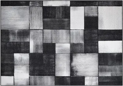 Produktbild von Unyqoos® Teppich 200 x 280 cm – waschbar, niedrigflorig, Polyester, rutschfeste TPR-Rückseite, wasserabweisend, schwarz‑grau, pflegeleicht