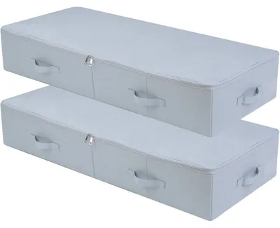 Obrázok produktu pre Sada dvoch úložných boxov pod posteľ, rozmer 100x43x18 cm, svetlosivá farba, skladacia, so zipsom na 3 stranách
