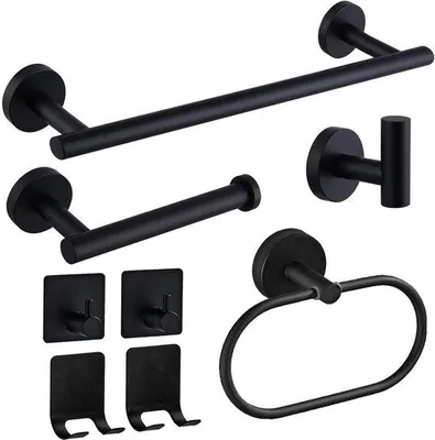 Produktbild von Edelstahl-Bad-Accessoires, Handtuchhalter, Toilettenpapierhalter, schwarz