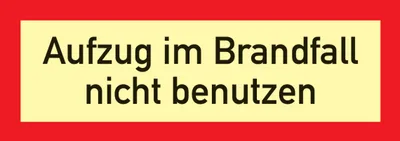 Produktbild von Brandschutzzeichen DIN 4066 L297xB105mm Aufzug im Brandfall n.benutzen Ku.