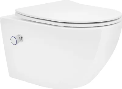 Produktbild von LuxeBath Spülrandloses Wand Hänge WC lang 54cm, Weiß, aus Keramik mit Bidet-Funktion, Toilette mit WC-Sitz Soft-Close Absenkautomatik Toilettensitz Duroplast abnehmbar