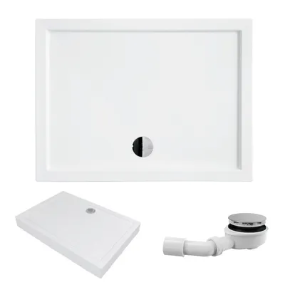 Produktbild von Duschwanne Rechteck 100x80x3,5 Sanitäracryl Duschtasse Glatt | Ablaufgarnitur ⌀90 mm im SET | Anti-Rutsch Duschbecken | BADLAND ALPINA