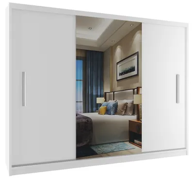 Image de BELINI Verona ME : Armoire coulissante de 232 cm, blanche, finition mate - Armoire avec miroir et penderie, idéale pour la chambre