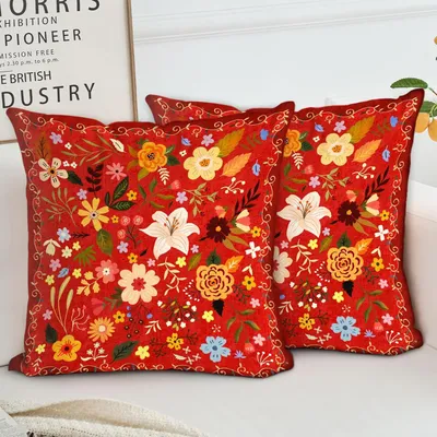 Obrázok produktu pre Sada dvoch obliečok na vankúše, boho štýl, kvetinový vzor, 50 x 50 cm, vhodné do obývačky